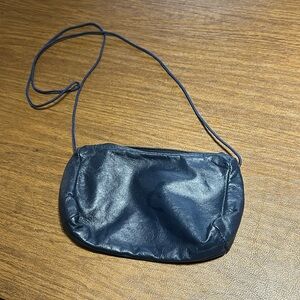 Leather shoulder hand bag. Small. Dark blue